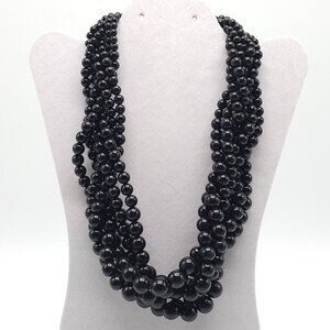 Black Multi Strand Acrylic Beaded Necklace With Adjustable Silver Chain Clasp